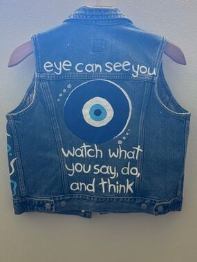 Hand-painted Nazar evil eye protection denim vest